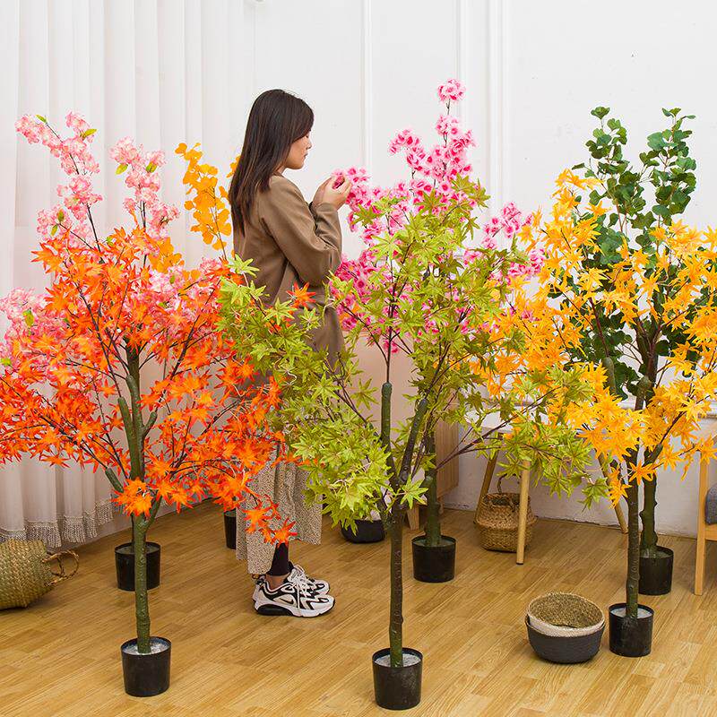 仿真红枫树仿真樱花树盆栽室内假绿植商场摄影造景装饰景观树