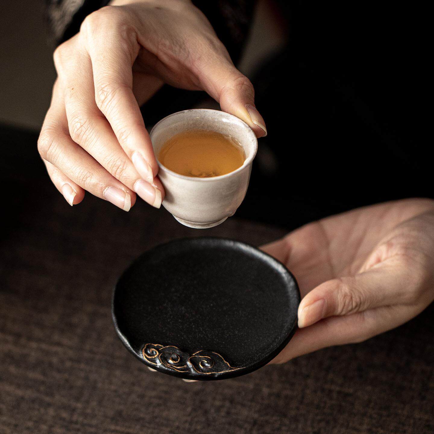 粗陶描金杯垫禅意陶瓷茶杯垫茶托茶具配件隔热防烫杯托功夫茶垫