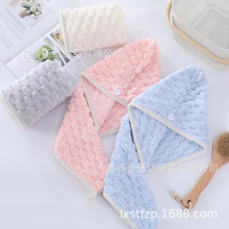 加厚云朵绒干发帽螺纹包边珊瑚绒干发巾包头巾浴帽家用强力吸水