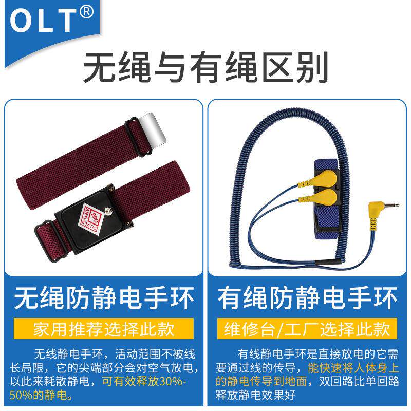 防静电手腕带人体静电去除消静电无绳有线工厂用双回路防静电手环