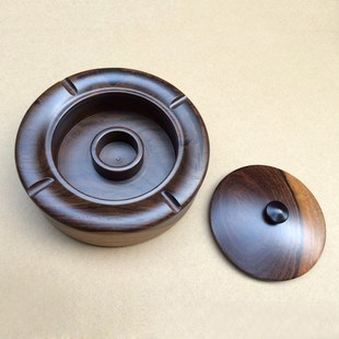 烟灰缸黑檀木圆形 烟灰 m红木制实木质整块烟缸 高档家居创意时尚