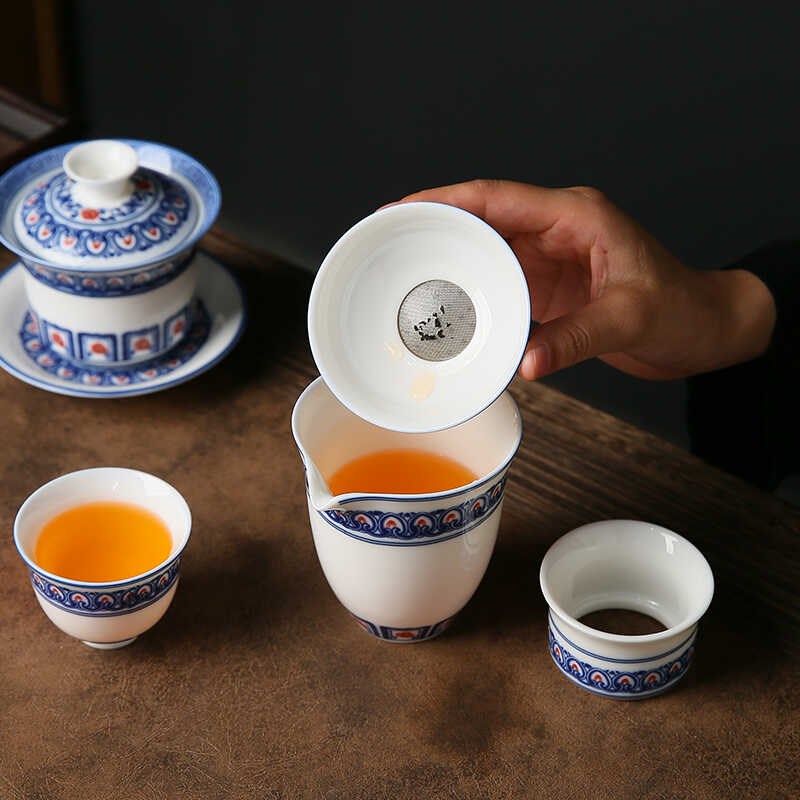 陶瓷茶漏茶滤泡茶过滤网器釉下彩陶瓷一体组合R茶隔滤茶器茶具配