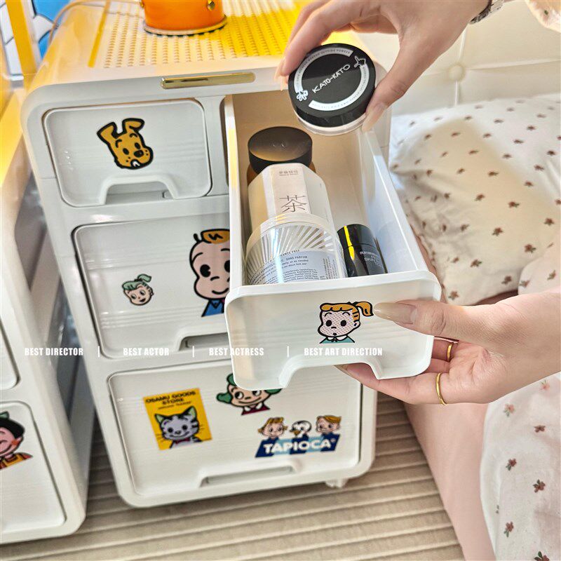 卧室床头抽屉式收纳柜可移动床边多层置物架带轮收纳箱.储物整理