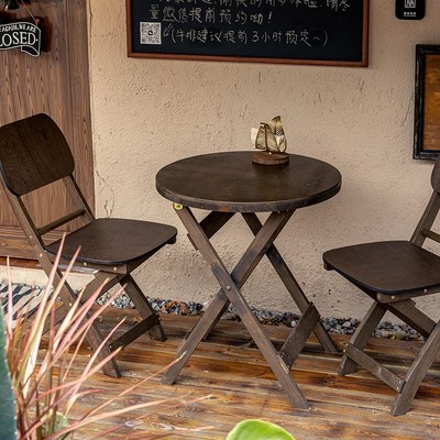 简易复古可折叠桌椅子休闲实木板圆桌方桌折叠椅咖啡厅小型饭桌子