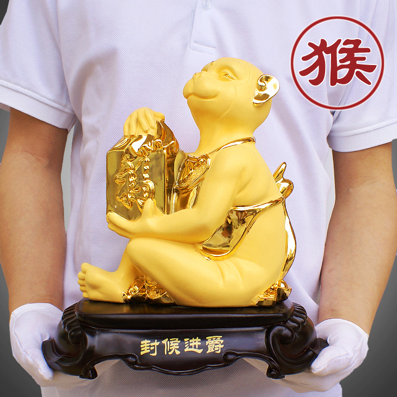 生肖猴子摆件饰品可爱生肖猴吉祥物招财客厅办公室金猴装饰工艺礼