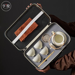 户外d旅行亚光釉大容量提梁壶功夫茶具套装 便携式 陶瓷茶杯家用泡