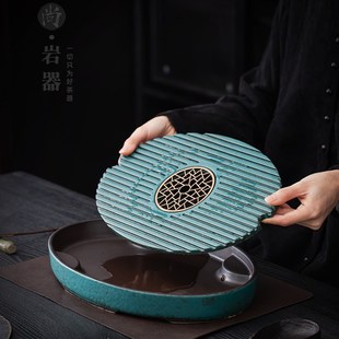 干泡盘茶具椭T圆形茶海新中式 陶瓷茶盘家用小型茶台茶托盘储水式