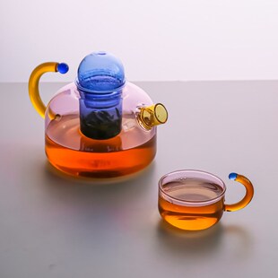 创意撞色耐高f温玻璃茶水分离过滤小泡茶壶家用电陶炉围炉煮茶壶