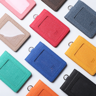 高档多卡位布纹PU卡包折叠门卡套公交饭卡工作证吊W牌卡套挂绳定