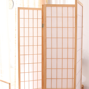 屏风隔断玄关折叠移动客w厅简约现代实木屏风茶室樟子格背景 日式