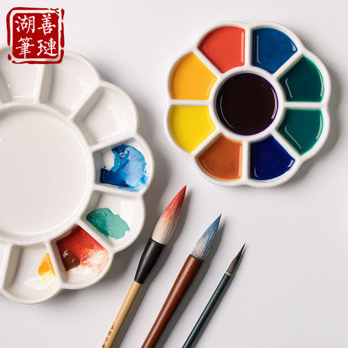 调色盘儿童美术生专用油画画盘水粉颜料盘梅花w国画善琏湖笔画画