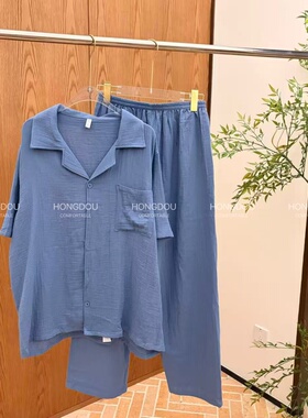 情侣款韩系奶油棉纱睡衣可外穿居家服H5N8909