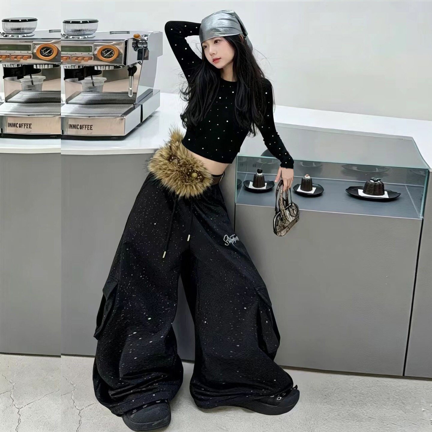 女童黑色爵士舞服装练功少儿嘻哈街舞潮酷表演服烫钻上衣时髦好看