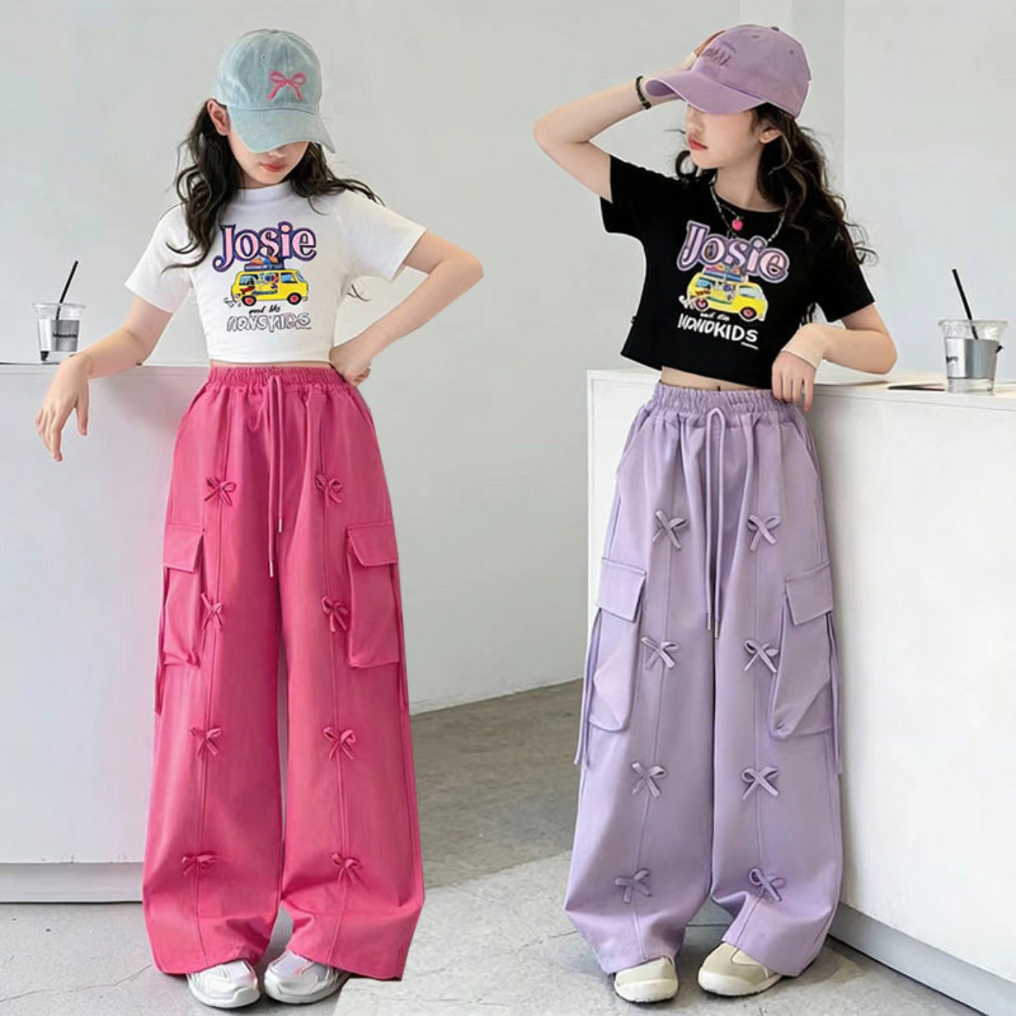 爵士舞服装女童街舞儿童舞蹈套装夏季新款短袖T恤两件套演出服潮8