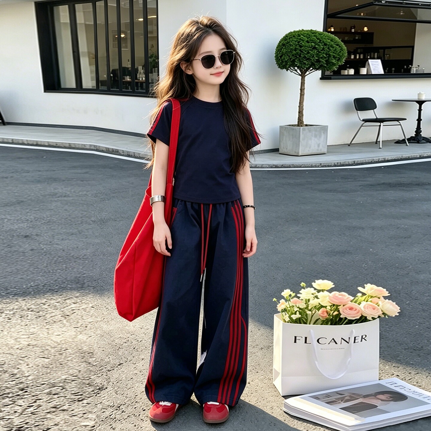 女童夏季休闲运动套装2026新款韩版洋气女孩短袖T恤阔腿裤两件套