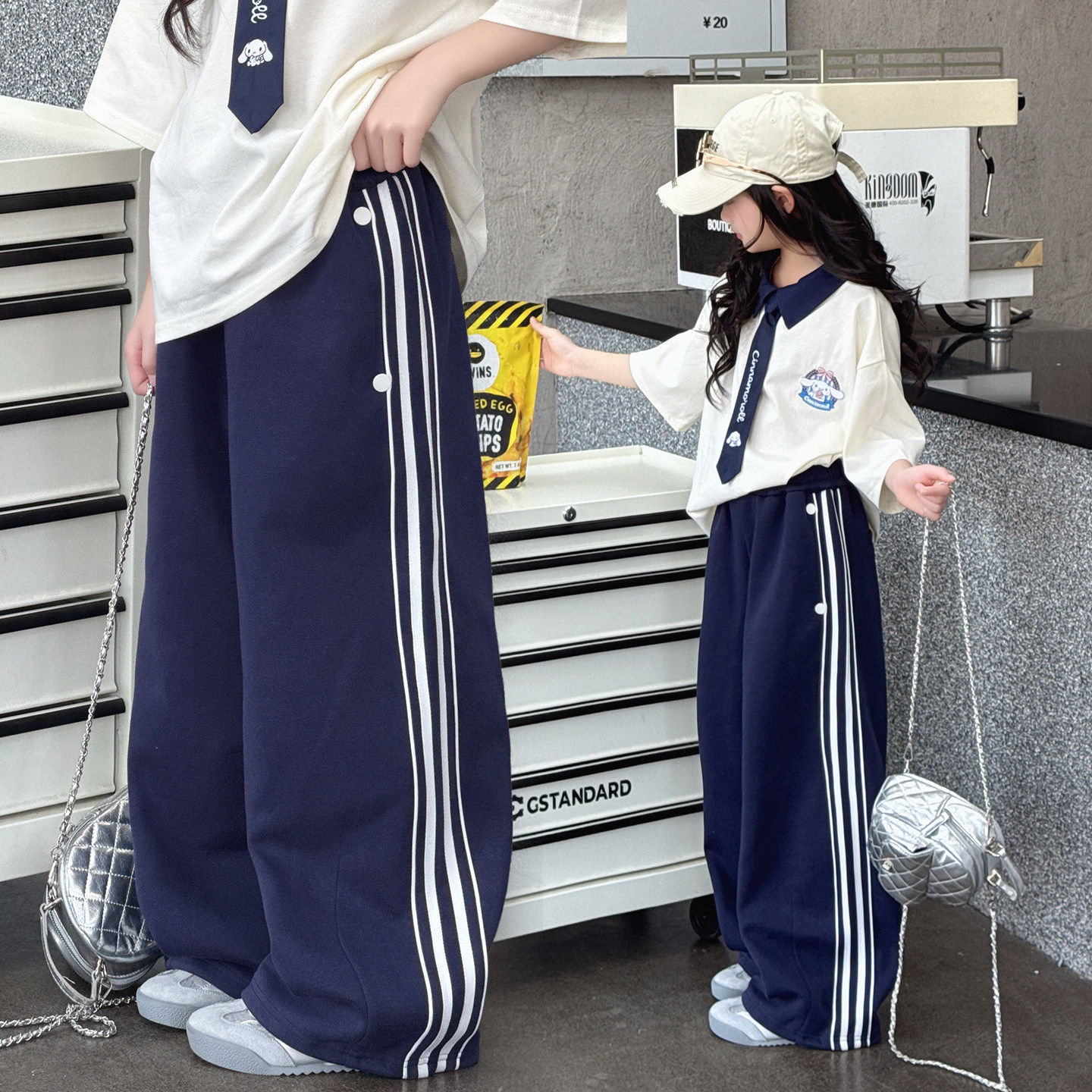 女童运动套装春夏款2026儿童夏季polo领短袖拉条卫裤阔腿裤两件套