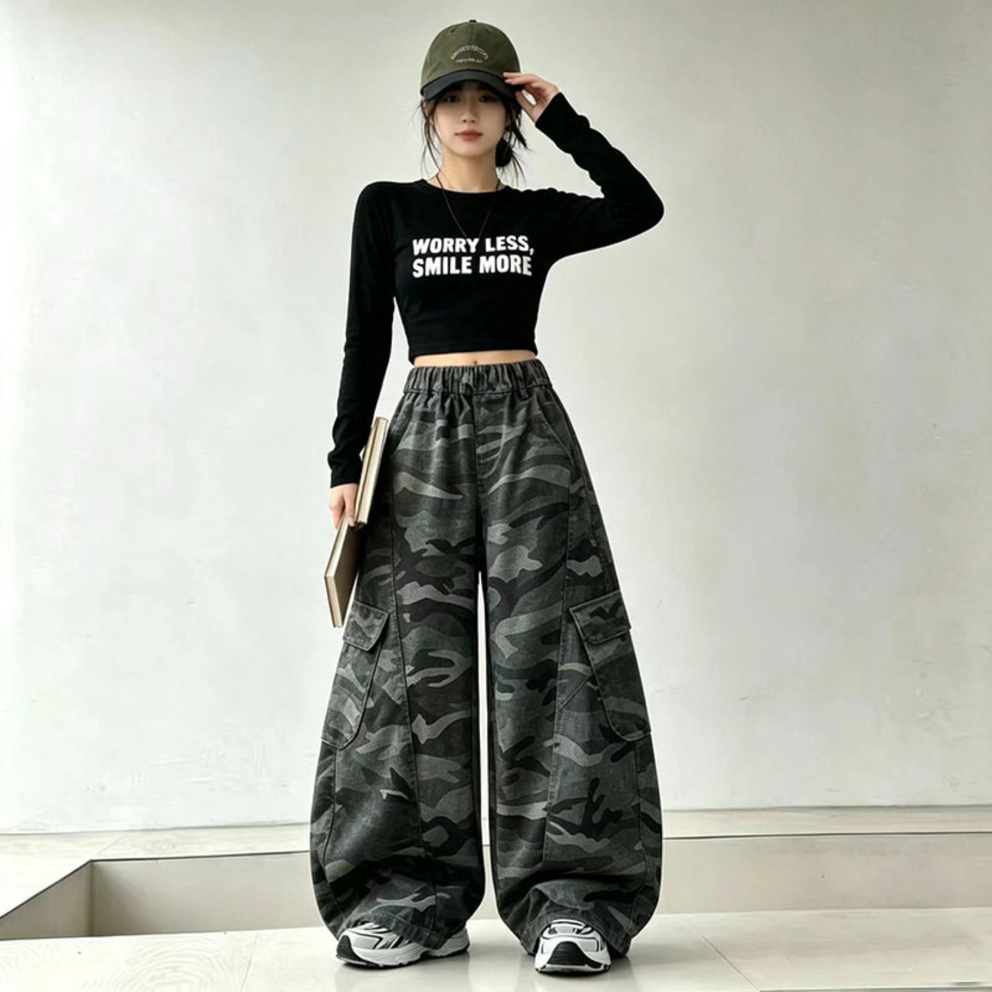 女童爵士舞美式复古迷彩工装裤儿童舞蹈练功显瘦时髦超酷街舞表演