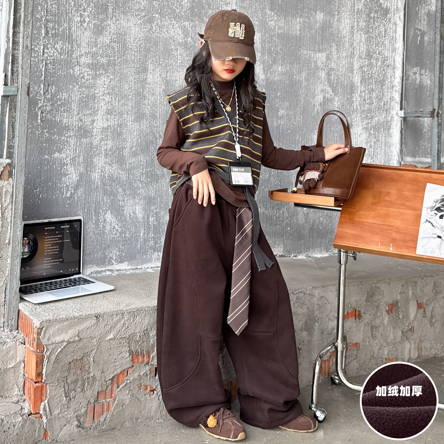 爵士舞女童套装冬季新款棉服加绒加厚中长款外套裤子中大童阔腿裤