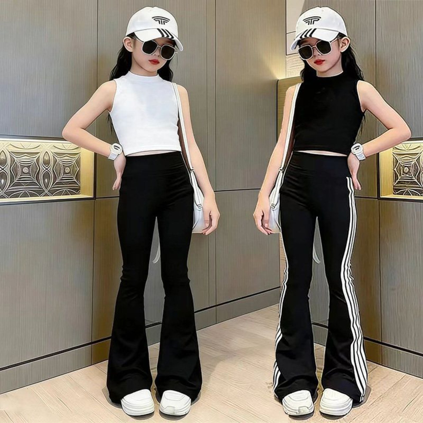 女童爵士舞套装显瘦喇叭裤儿童形体走秀训练服jazz紧身上衣瑜伽裤