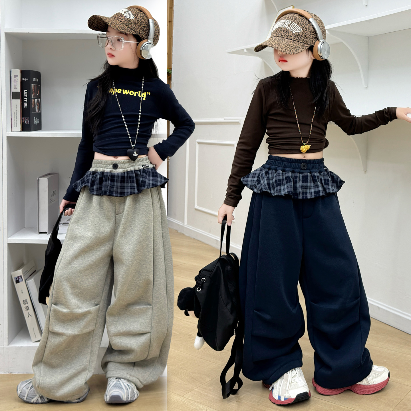 女童加绒打底衫薄绒加厚阔腿裤