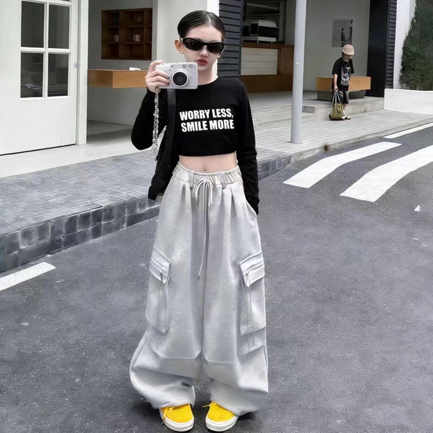 女童爵士舞服装工装风jazz舞蹈服黑色上衣时髦潮酷街舞儿童演出服