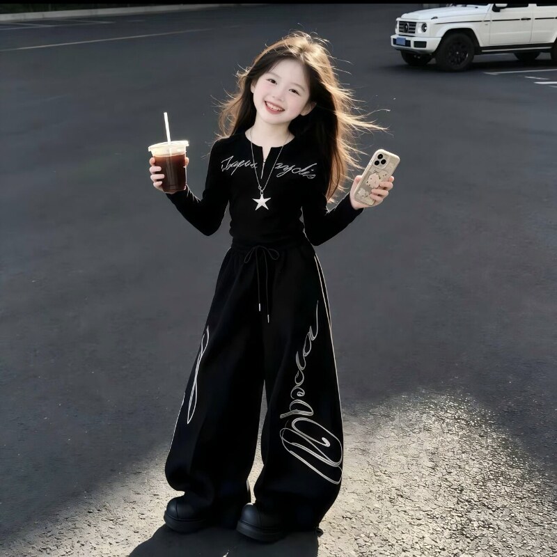 女童爵士舞服儿童嘻哈街舞演出服女孩美式烫钻运动卫裤舞蹈服套装