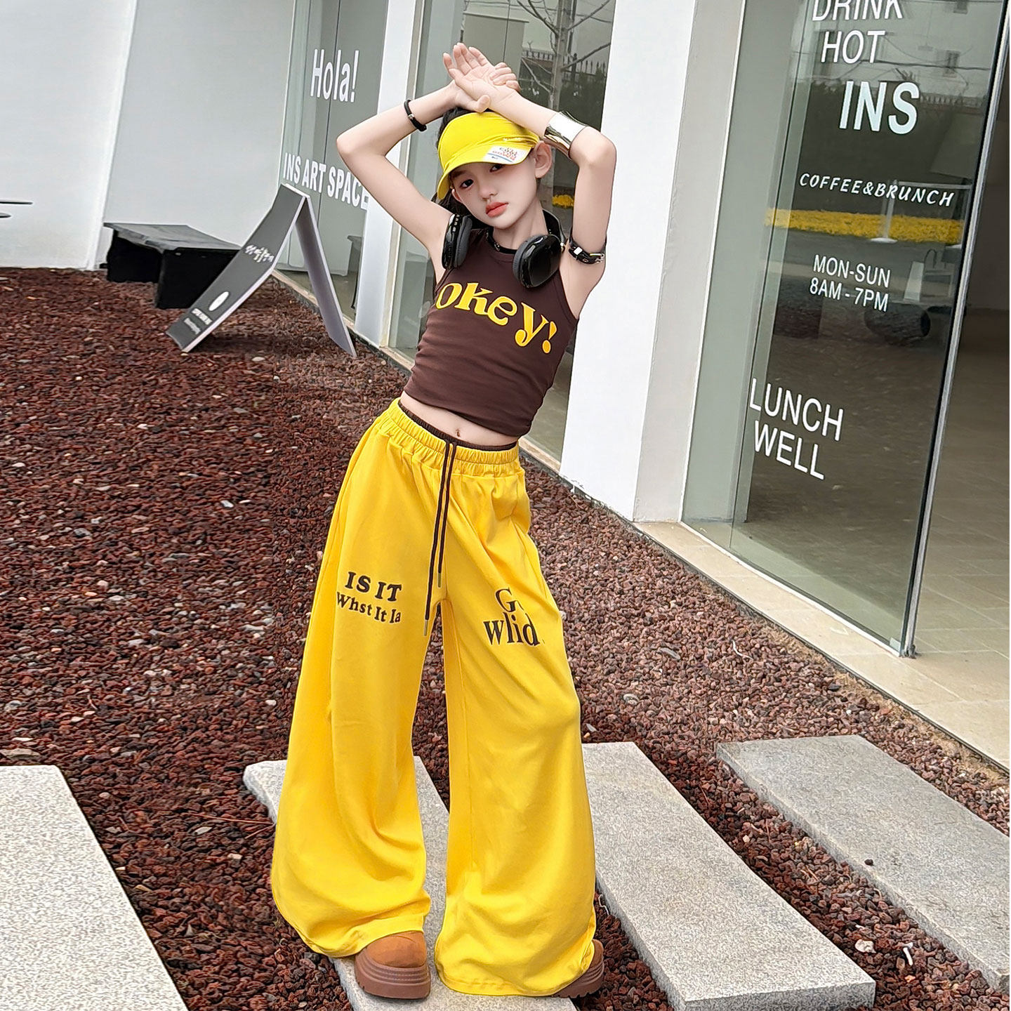 女童爵士街舞练功表演服夏季套装2026新款儿童背心长裤运动两件套