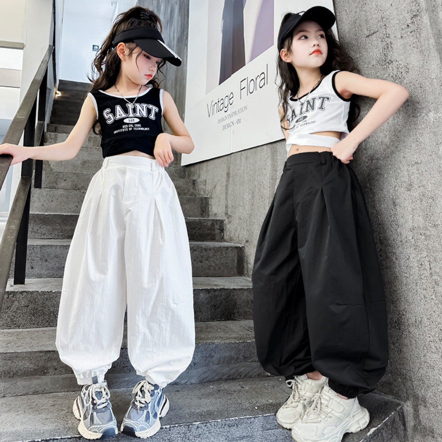 爵士舞服装女童夏季jazz小背心儿童街舞走秀潮服时髦练功舞蹈套装