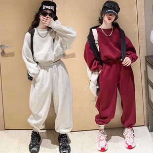 女童卫衣套装春秋2026新款洋气中大童短款儿童冬装宽松加绒两件套