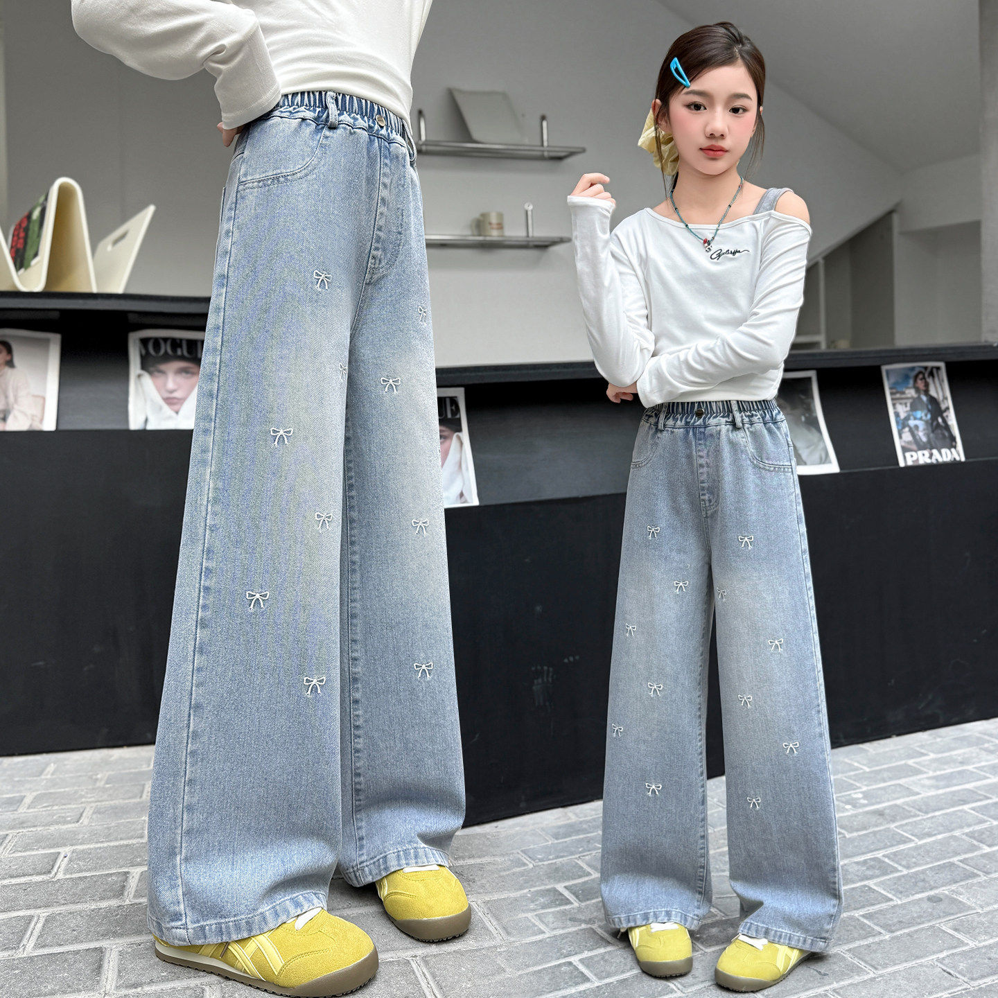 女童牛仔裤春秋款休闲女孩大童2026款宽松阔腿裤直筒春天儿童裤子