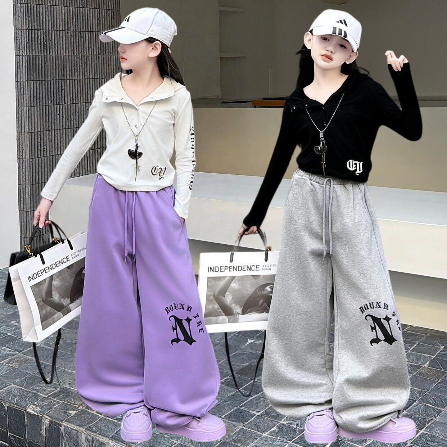 女童套装春装2026新款儿童洋气连帽卫衣大童春季运动阔腿裤两件套