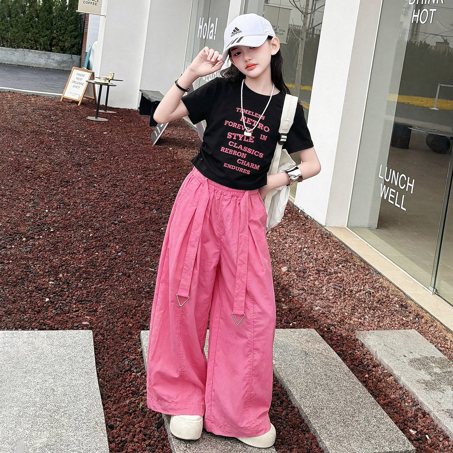 女童爵士舞套装夏季短袖jazz舞蹈服练功儿童街舞阔腿裤两件套演出