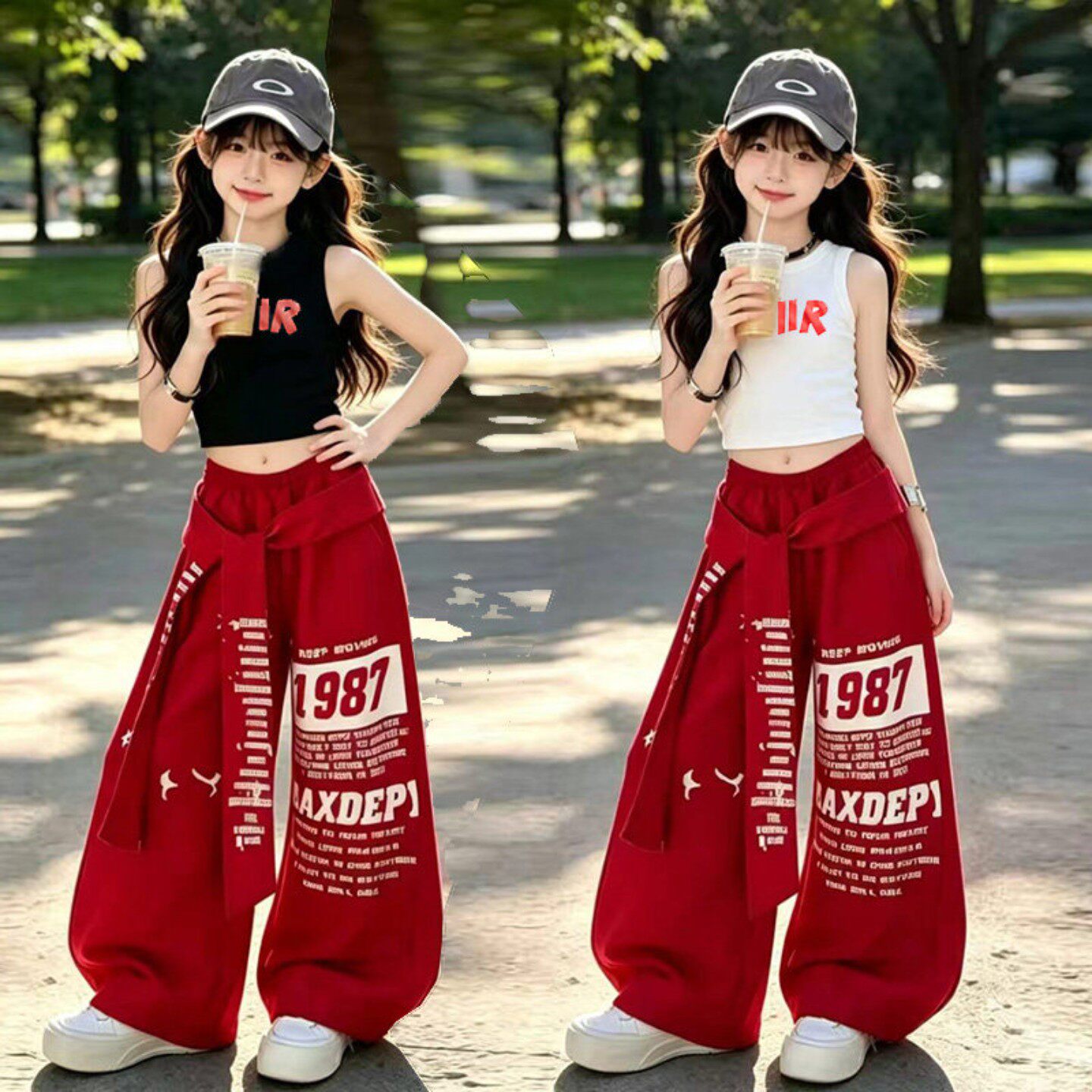 爵士舞服装女童背心美式字母印花绑带阔腿裤儿童舞蹈潮酷街舞练功