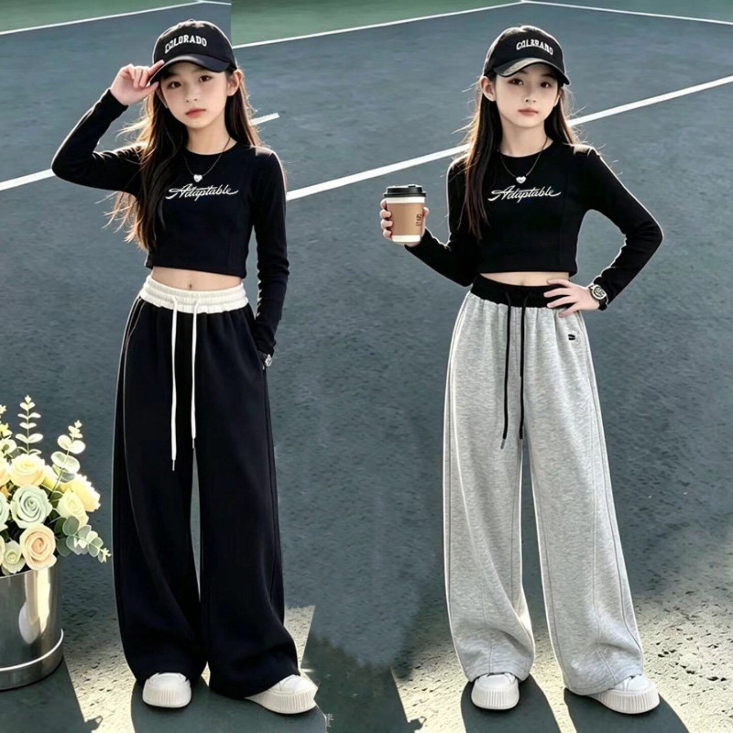 女童爵士舞春秋套装时髦洋气儿童运动风舞蹈练功长袖阔腿裤两件套