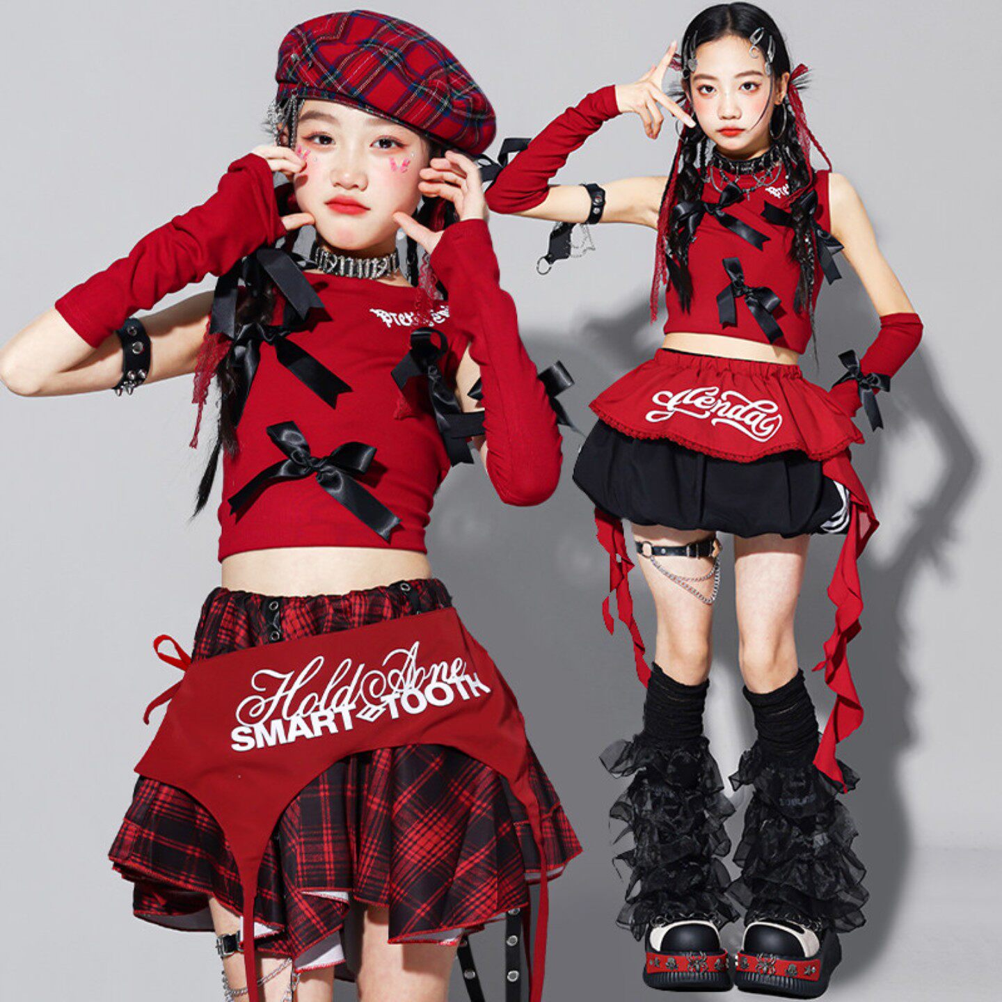 女童红色爵士舞表演服装少儿jazz走秀潮装儿童街舞演出服女孩套装