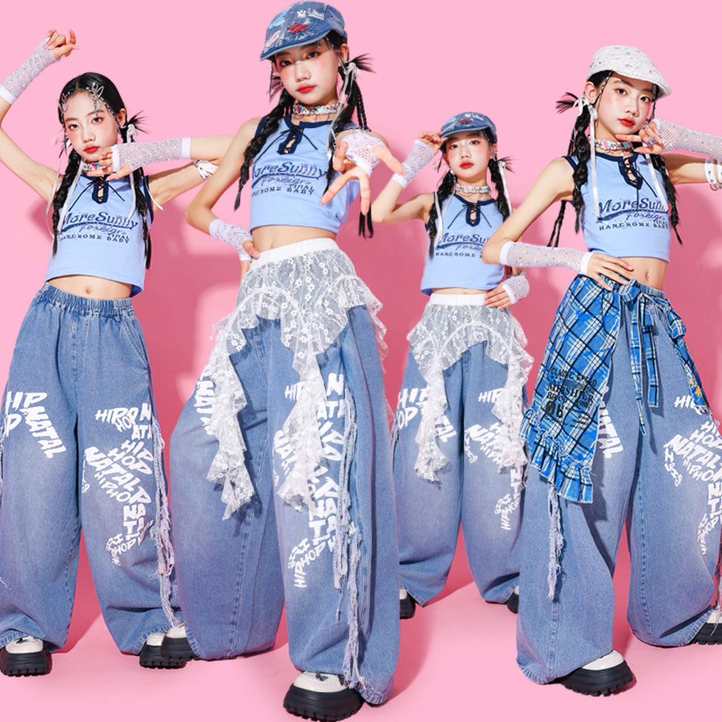女童牛仔爵士舞服装少儿jazz练功服儿童街舞演出服裤子女孩套装潮