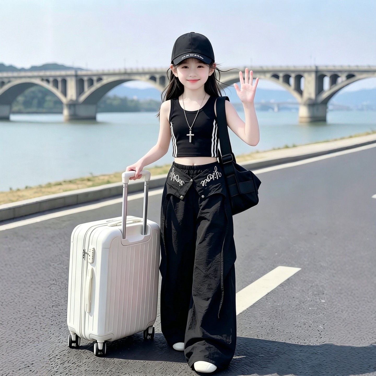 女童爵士舞服装背心阔腿裤带腰封两件套2026夏季街头风潮酷演出服