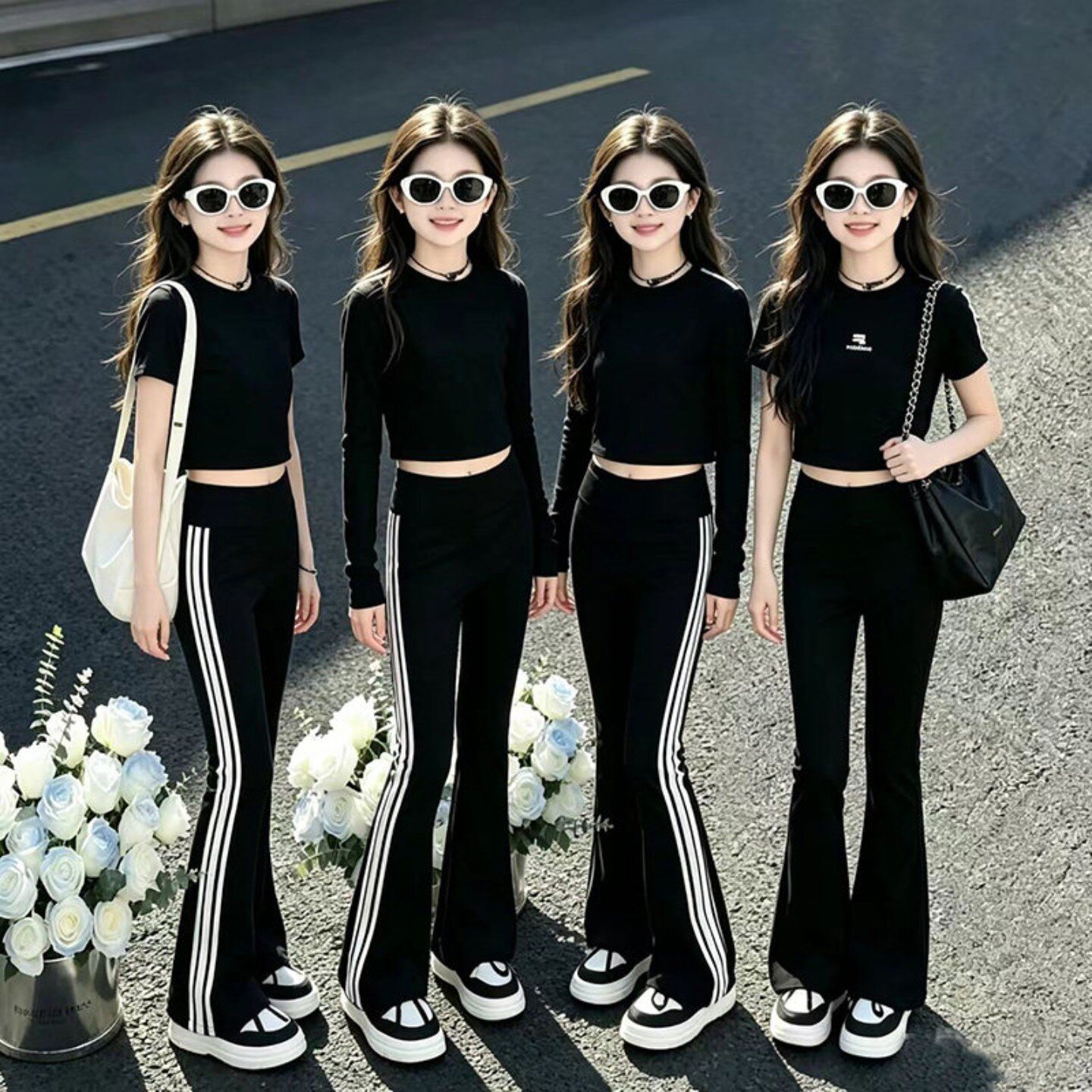 儿童形体训练服女童爵士舞高腰喇叭裤中国舞拉丁舞芭蕾舞黑色套装