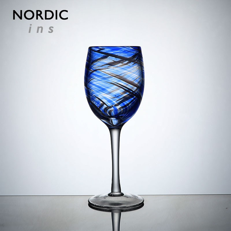 北欧极简!海舞杯 哥本哈根蓝葡萄酒杯 中N古高脚杯丹麦蓝红酒杯