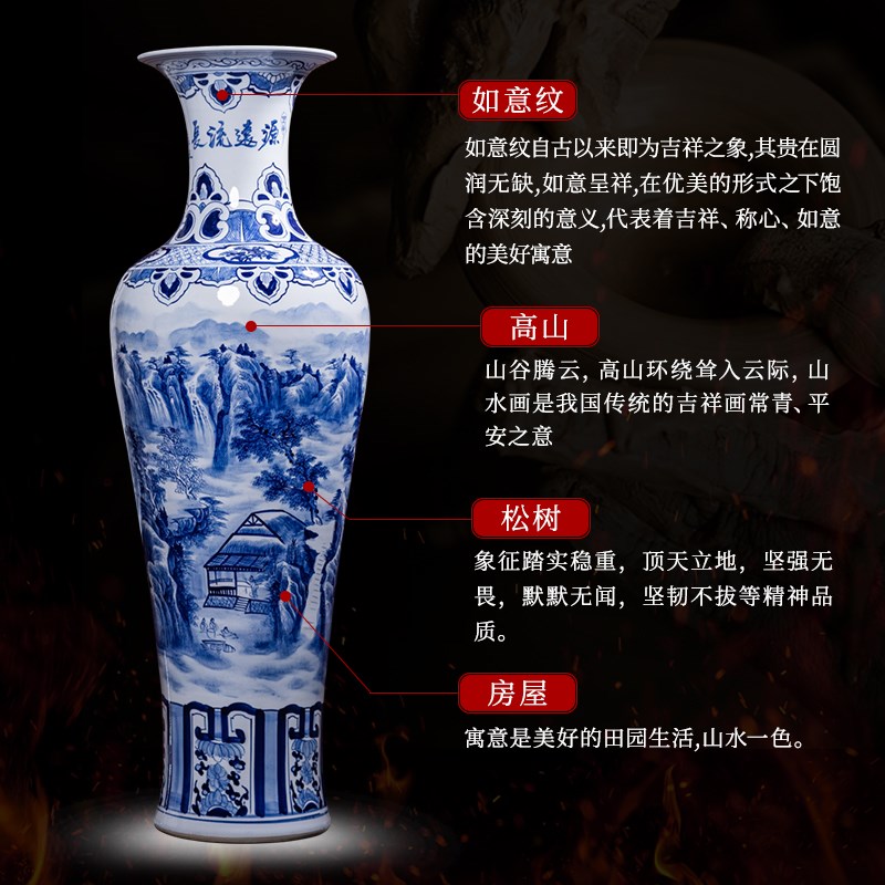 景德镇大花瓶陶瓷手o绘青花瓷新中式客厅电视柜落地摆件高瓷瓶大
