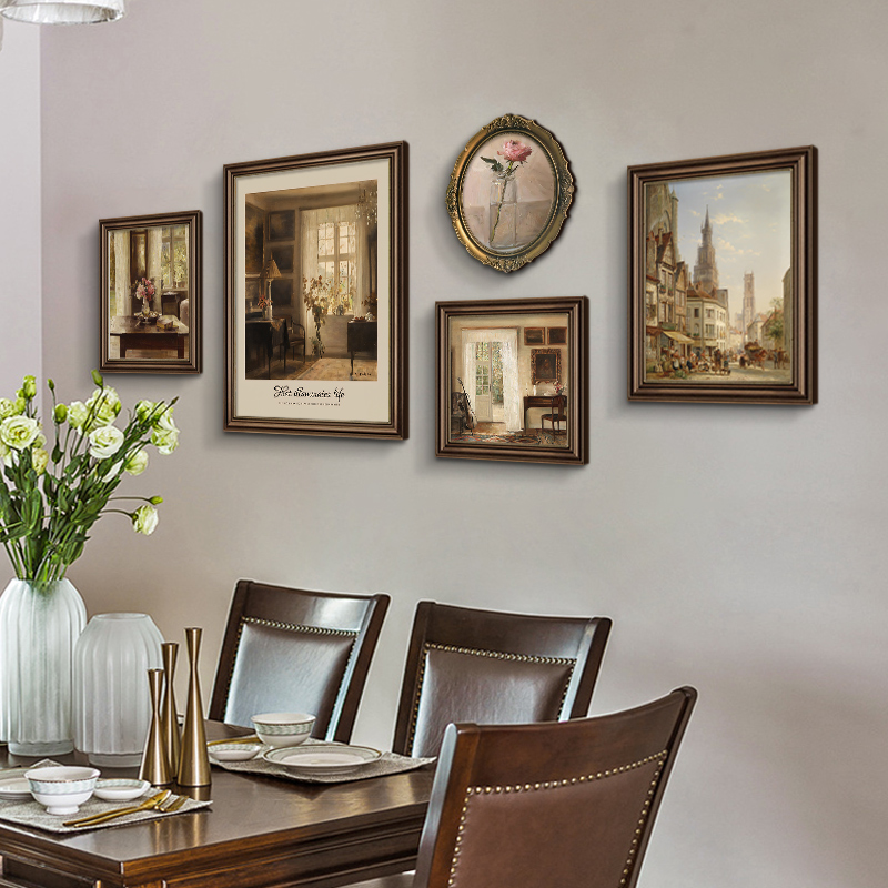 美式餐厅装饰画复古油法轻