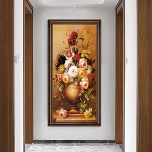 牡丹花美式 大气复古客厅背景墙面挂画 玄关装 饰画走廊过道壁画欧式