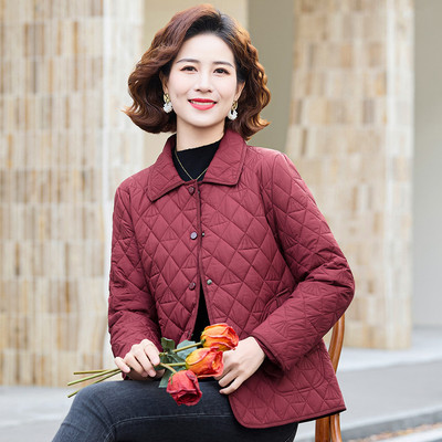 台格轻便保暖秋冬季气质妈妈装中老年装翻领纯色百搭薄款棉衣女