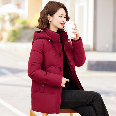 台格可拆卸帽冬季中国风妈妈婆婆中老年装立领盘扣绣花保暖棉衣女