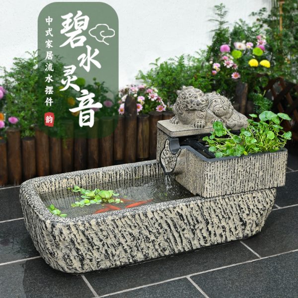 庭院流水摆件循环水户外室外水景观小院阳台鱼池造景貔貅吐水石槽