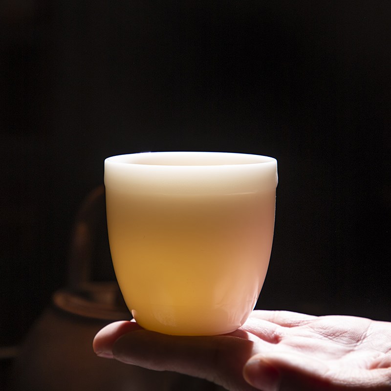 羊脂玉功夫茶杯素烧细瓷主人杯小杯子单只陶瓷Q单杯品茗杯刻字家