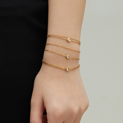 不锈钢锆石双层手链ins欧美精致气质轻奢百搭手链镀18k金bracelet