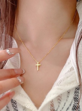 十字架项链女18k金网红简约个性高级感轻奢小众设计百搭锁骨链潮