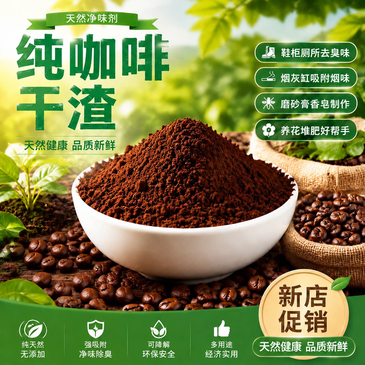 新鲜咖啡渣角质去除味道香汽车新房厕所冰箱烟灰缸鞋柜放天然香料