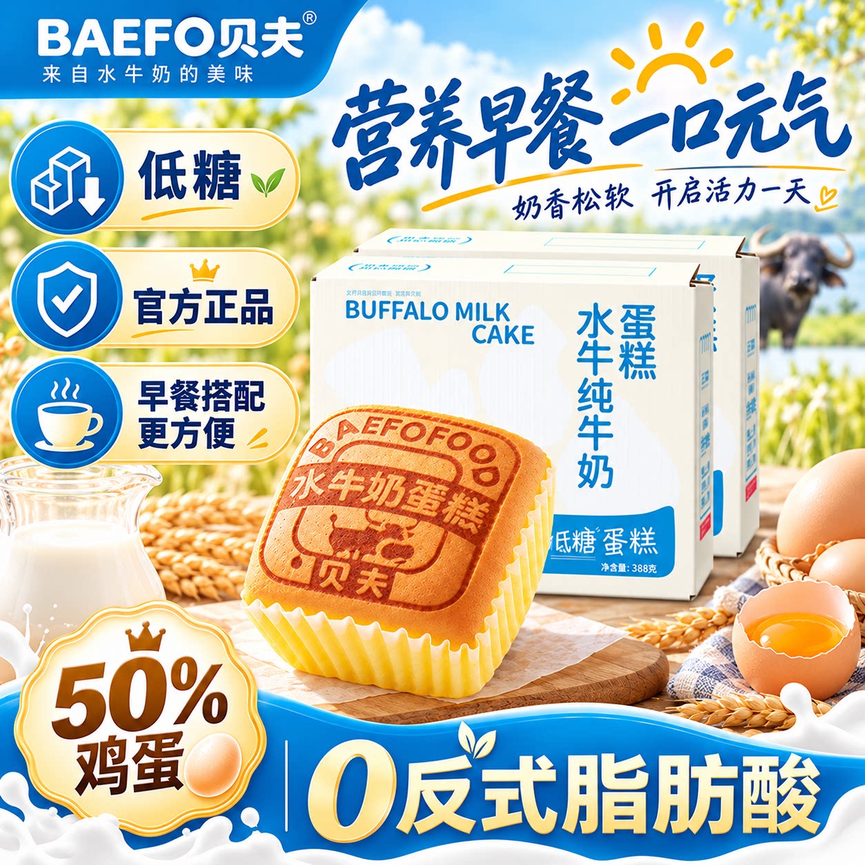 【官方直发】贝夫低糖水牛奶蛋糕面包营养早餐代餐饱腹下午茶点心